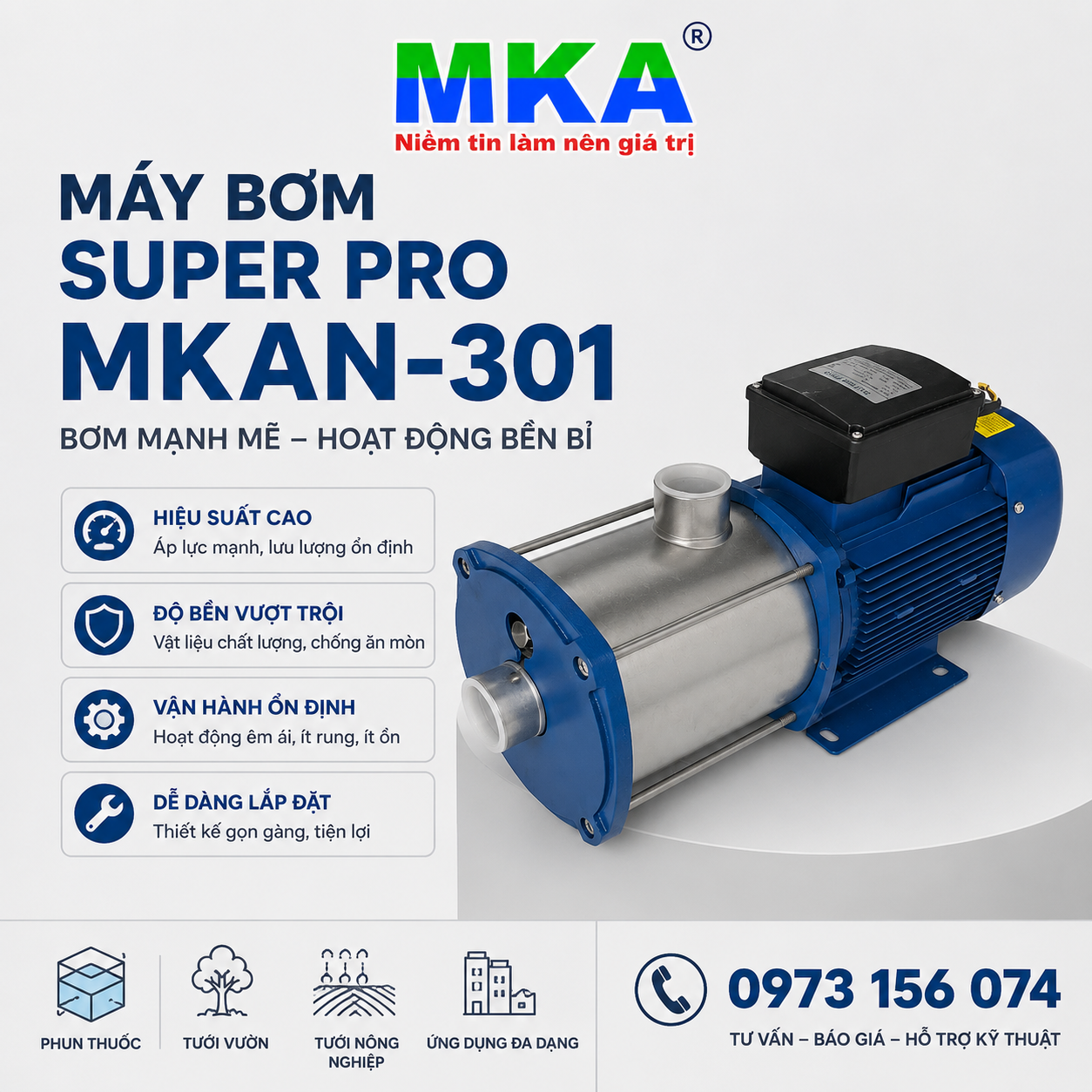 Máy Bơm Nén Áp Cao SUPER PRO MKAN-301 (3HP) – Giải Pháp Tưới Tiêu Đẩy Cao Hiệu Quả Cho Nông Nghiệp